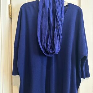 Eileen Fisher Deep Blue Oversized Knit Top with Scarf